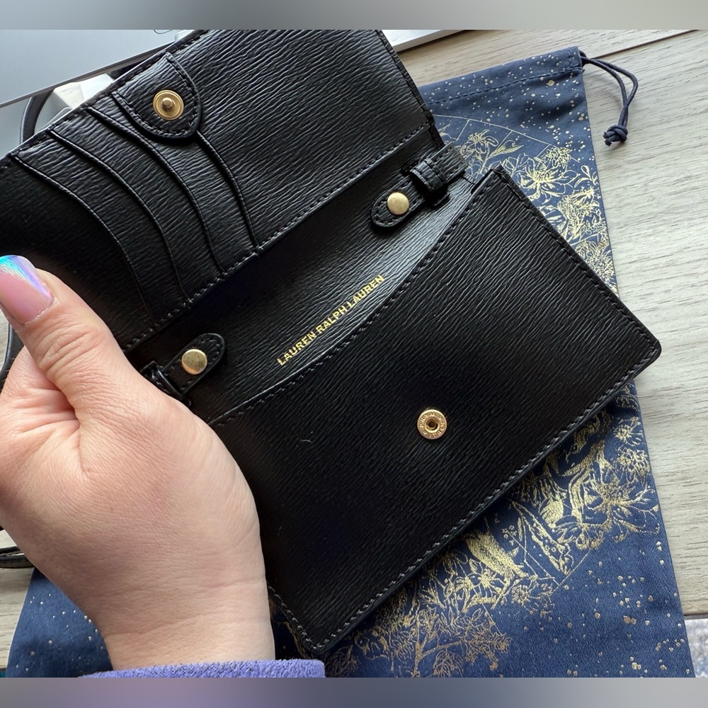 NWOT Lauren Ralph Lauren Mini Black Leather Card Holder Crossbody Women's Bag - Picture 3 of 9